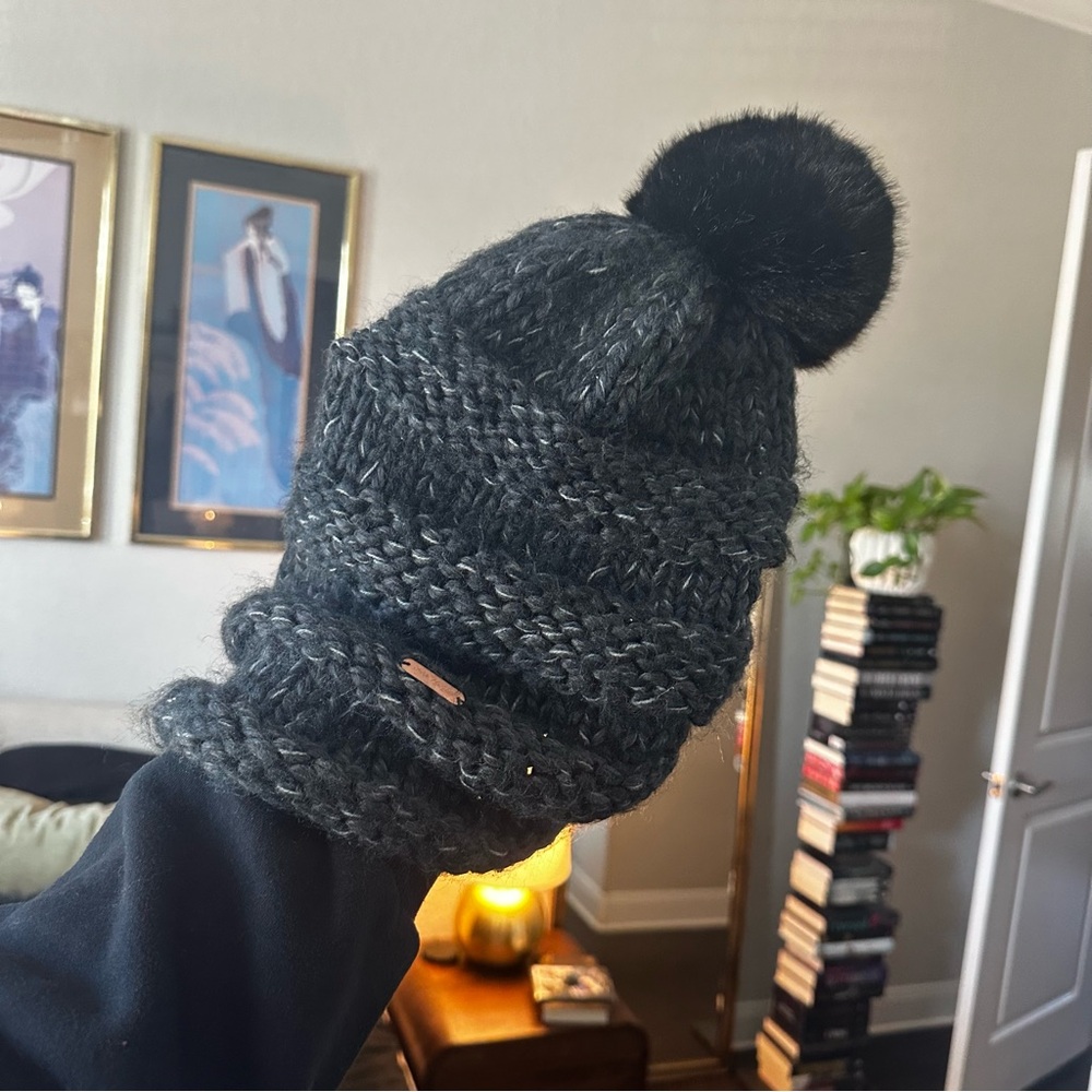 Free People Black Slouchy Pom Pom Beanie
